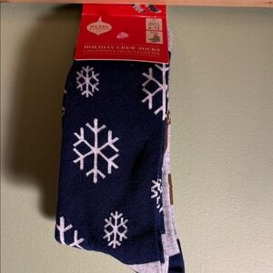 Holiday Crew Socks - Navy with White Snowflakes